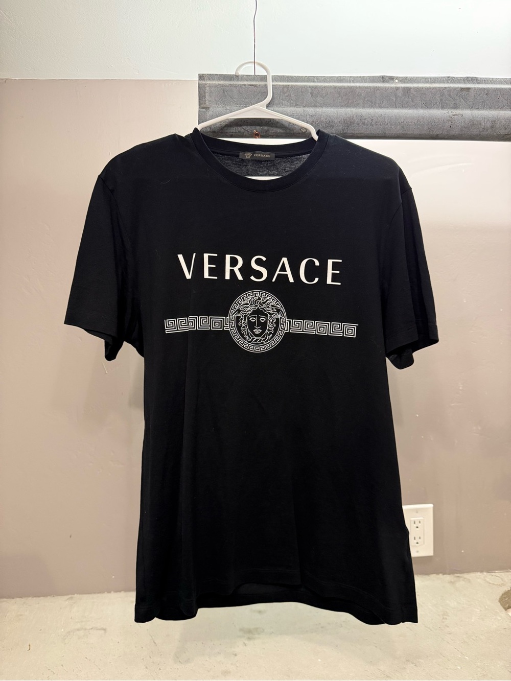 Versace Black T-Shirt with White Logo and Medusa Emblem
